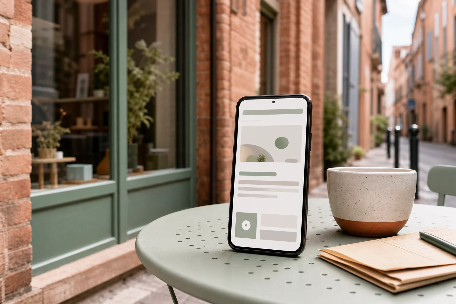 Téléphone avec une page de contact rapide pour un commerce toulousain